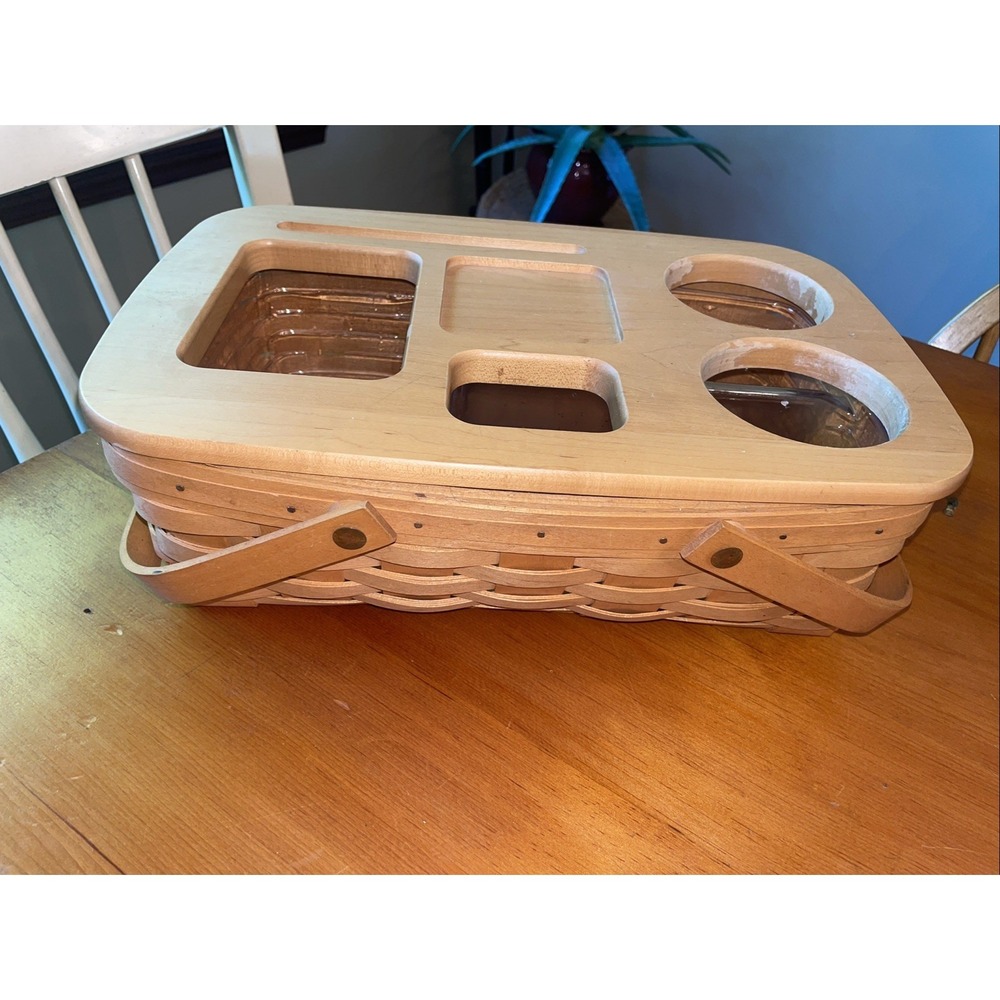 Longaberger Road Trip Gathering Basket Wooden Lid Plastic Insert Wood Handles